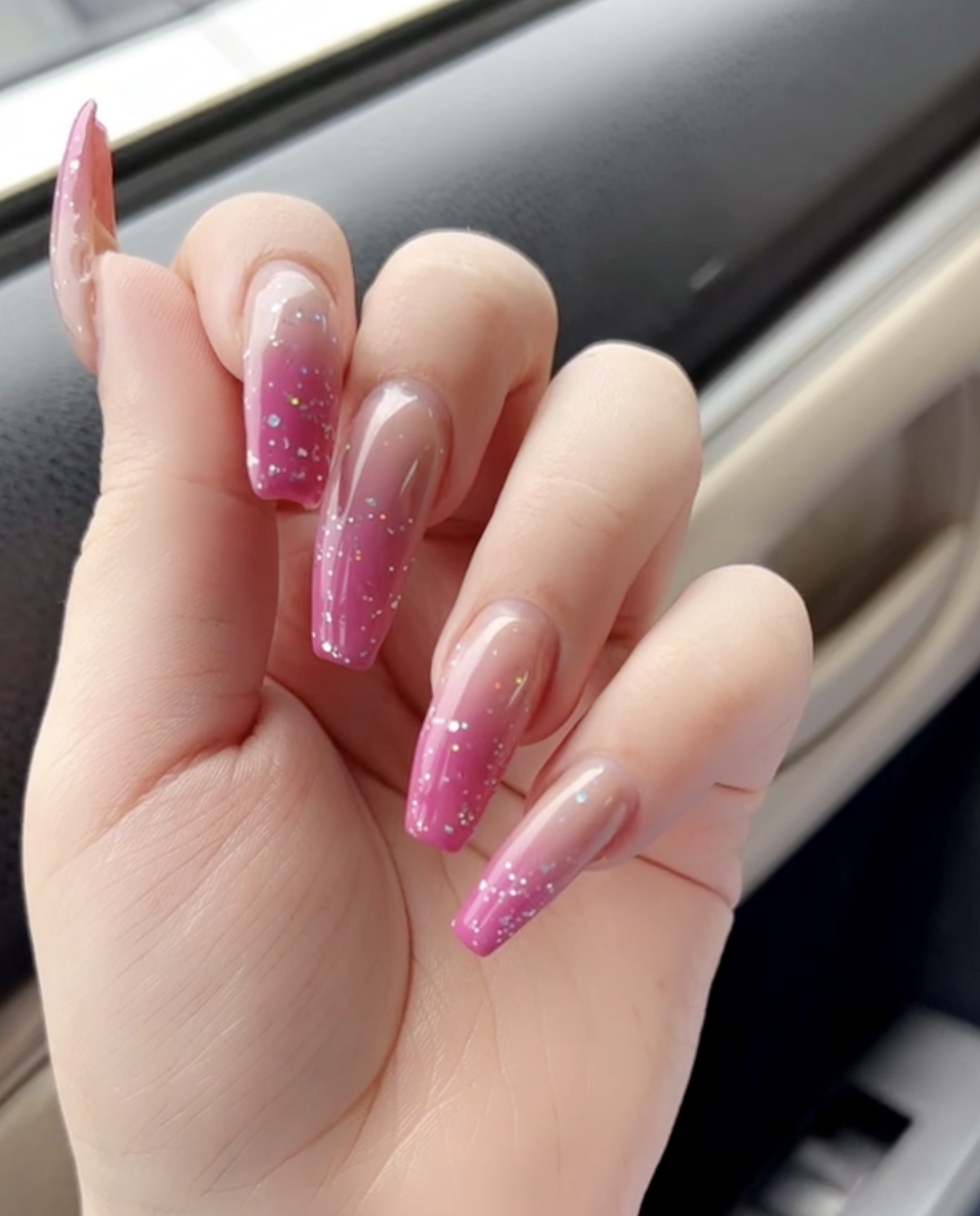 Hot Pink Ombre nails with Holographic flakes