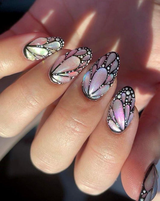 3D Butterfly Chrome Nails