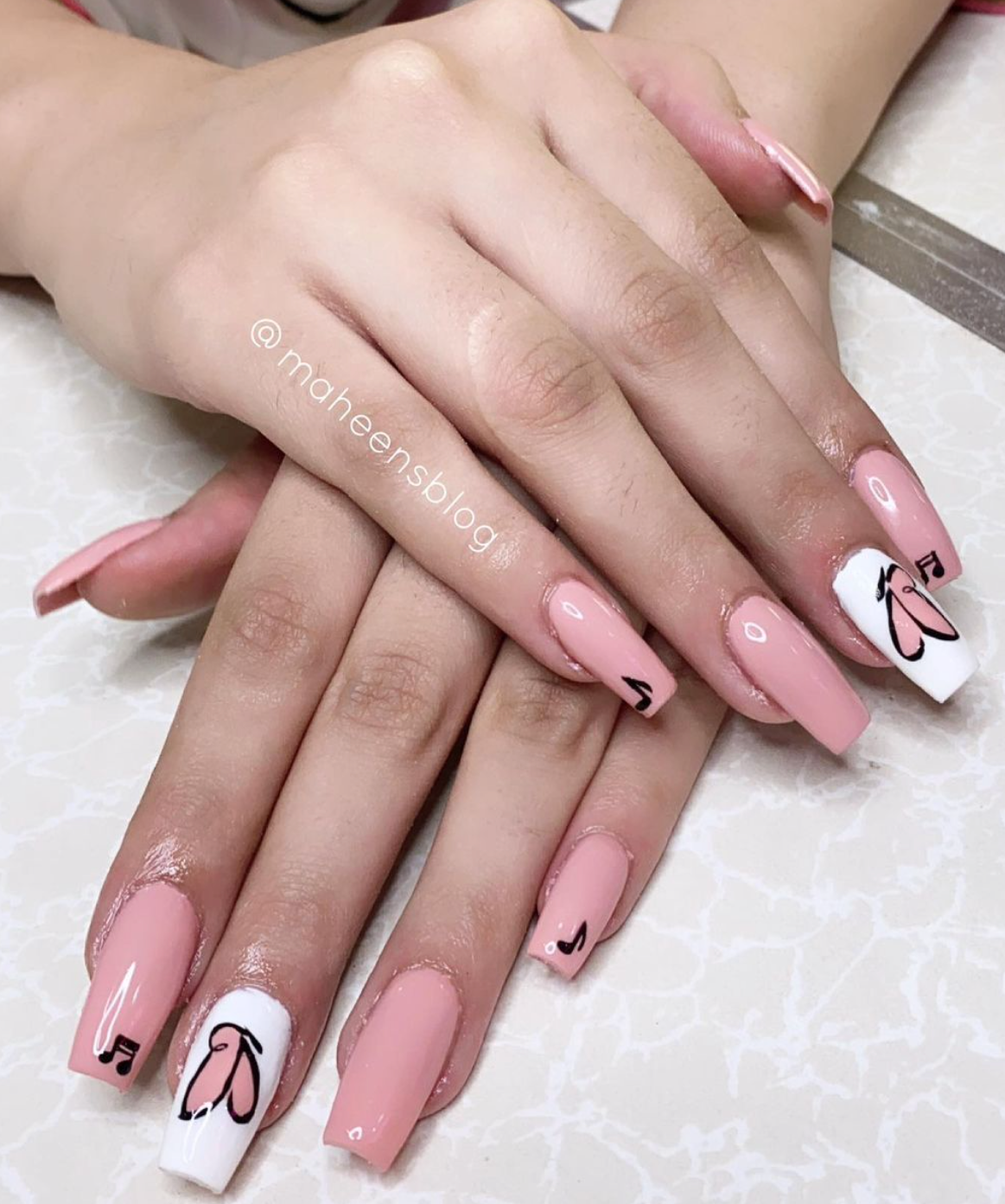 Hand-painted Baby pink Music Nails