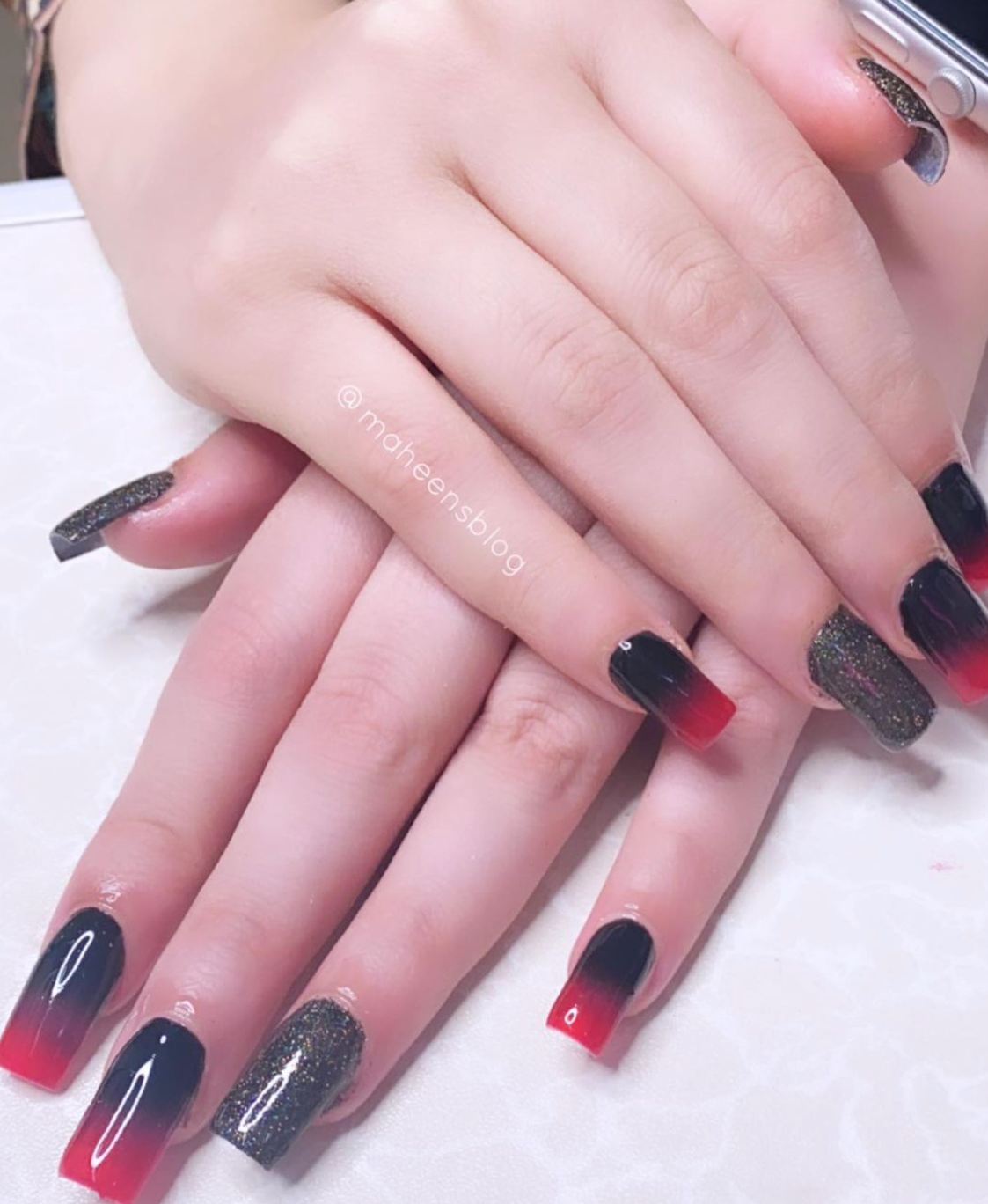 Red and Black Ombre Nails