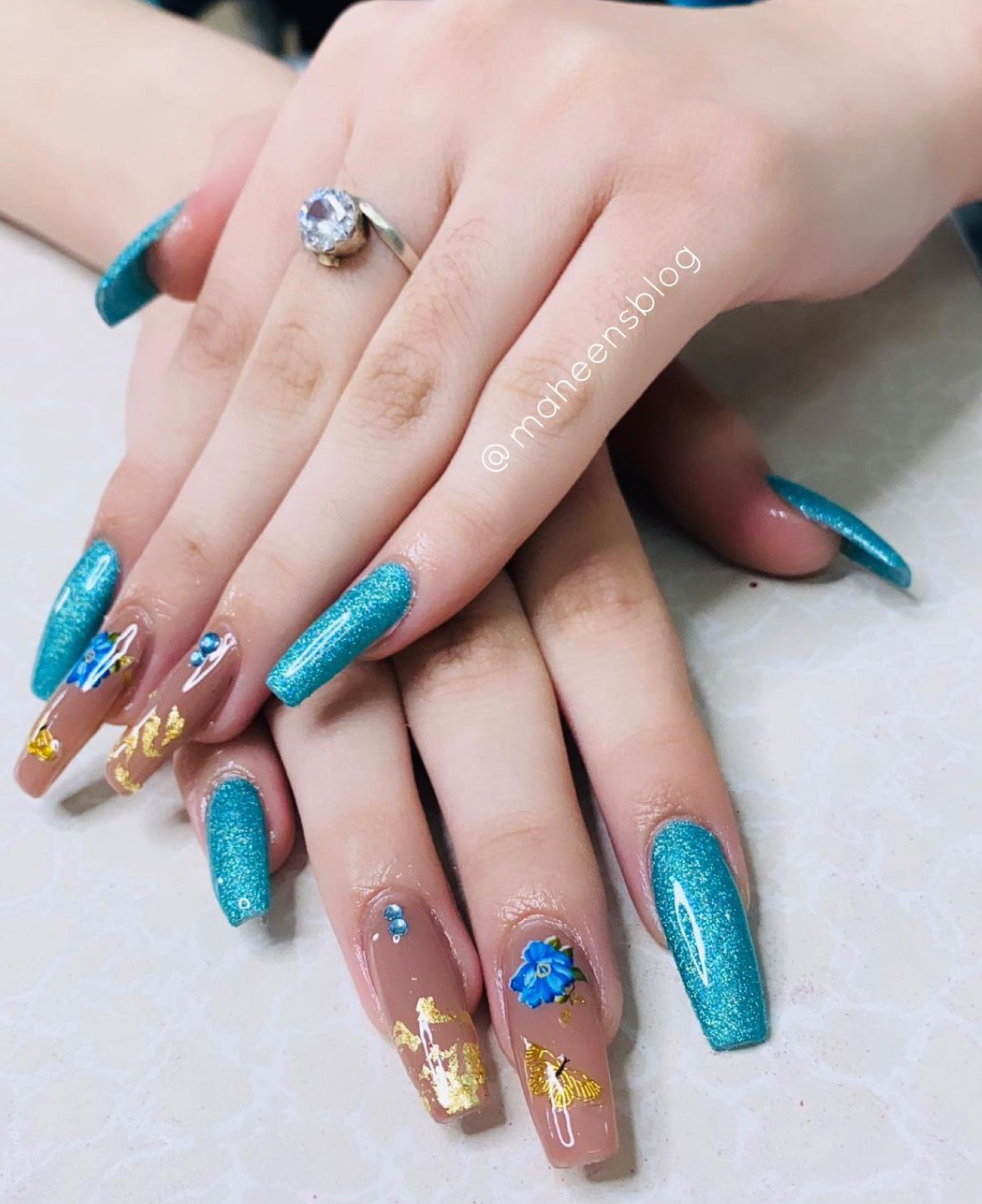 Blue and Gold nails