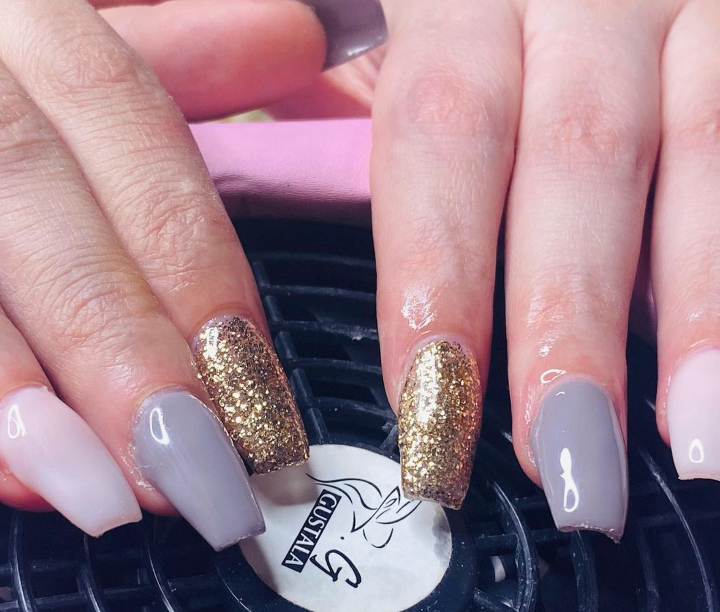 Gray and Gold Plain Nails