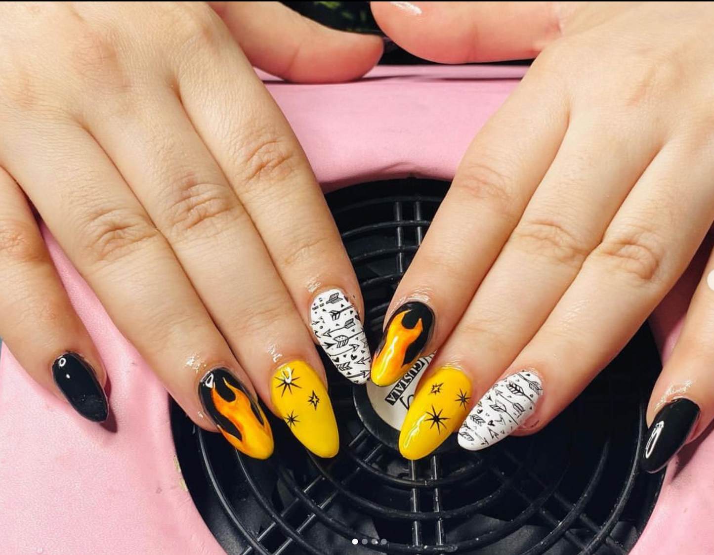 Yellow and Black Flame Nails