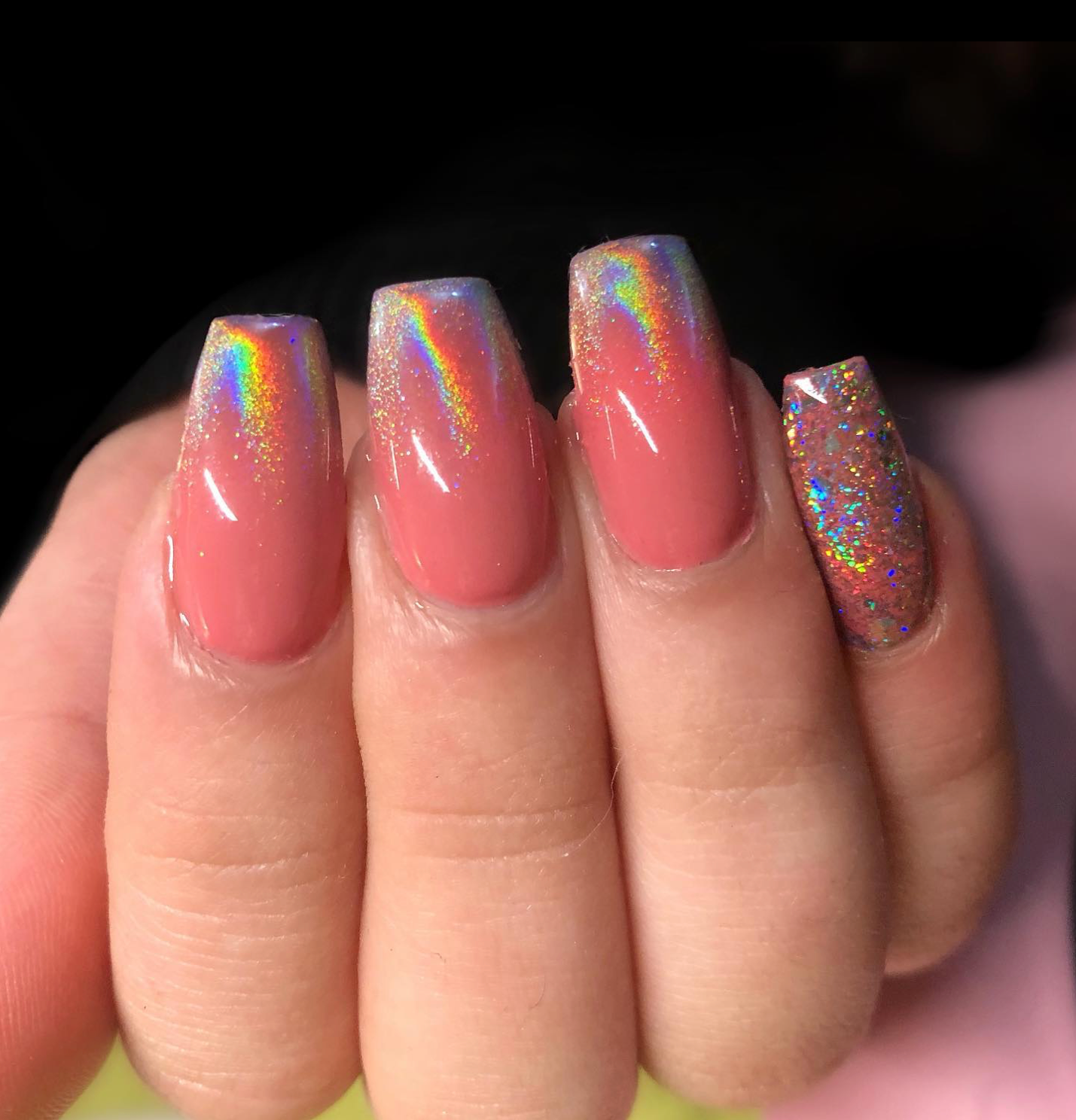 Holographic Ombre nails