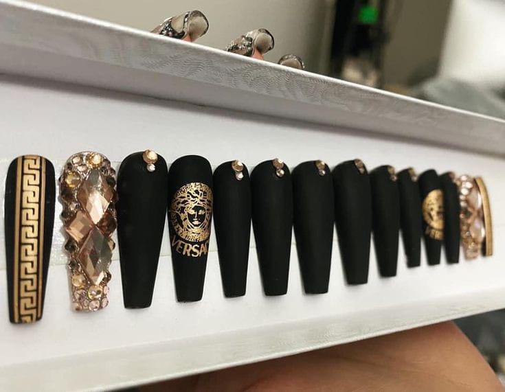 Black Versace Crystal Nails